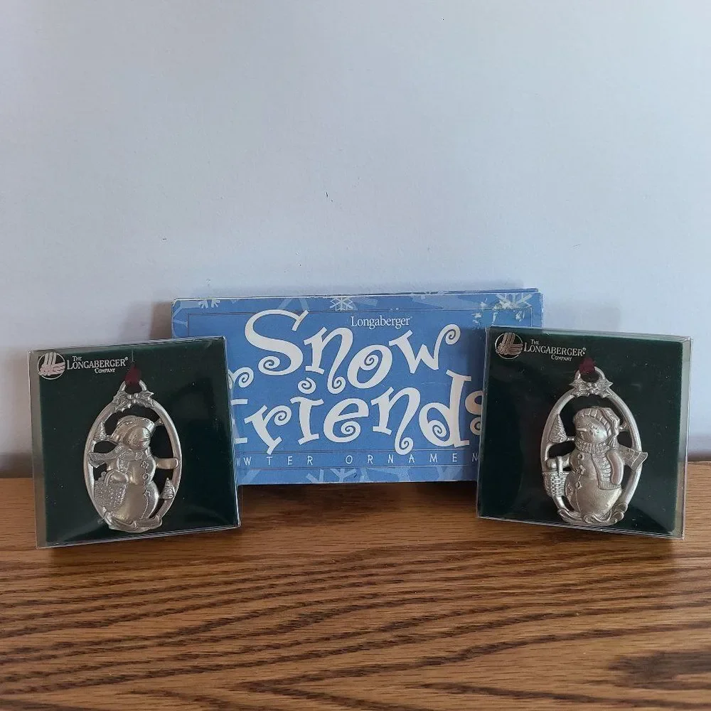 Longaberger Snow Friends Pewter Ornaments #72800 Snowball and Flurry 1999 NIB